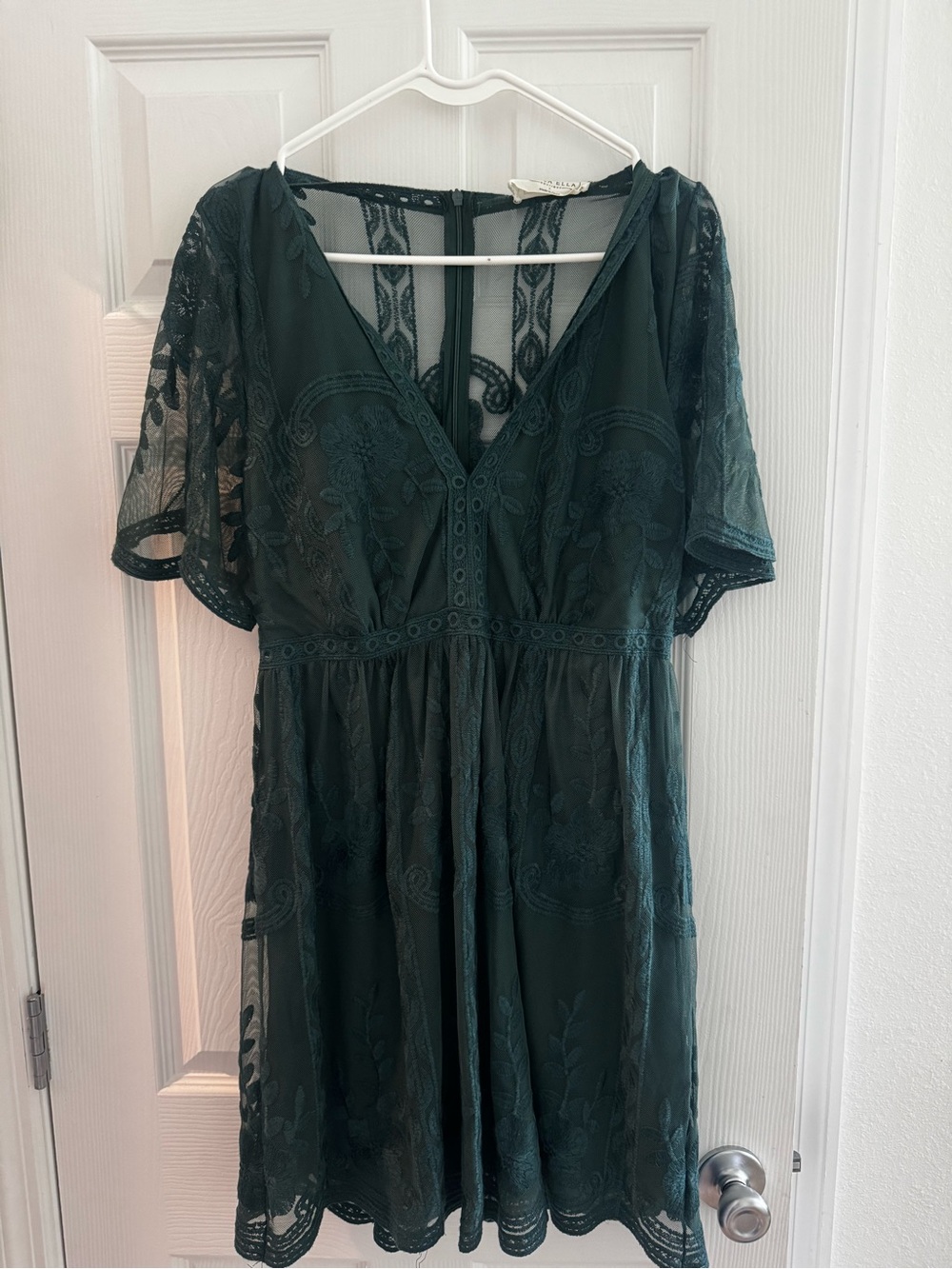 Forest Green Lace V-Neck Mini Dress